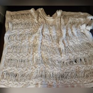 Chicos Cream Knit Fringe Top